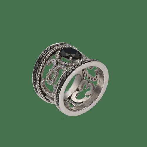 Bague 54 Bague Saphir 1,62 ct & Diamants Noirs 0,50 ct / Blancs 0,70 ct – Or Gris 18k – Taille 54 58 Facettes FB11309