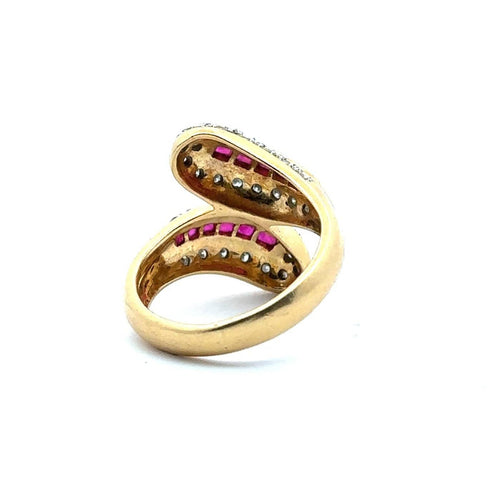 Bague 52 Bague en or jaune 750 avec diamants et rubis 58 Facettes 50091
