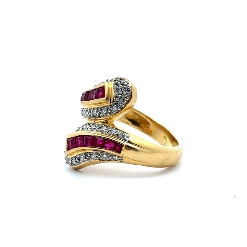 Bague 52 Bague en or jaune 750 avec diamants et rubis 58 Facettes 50091