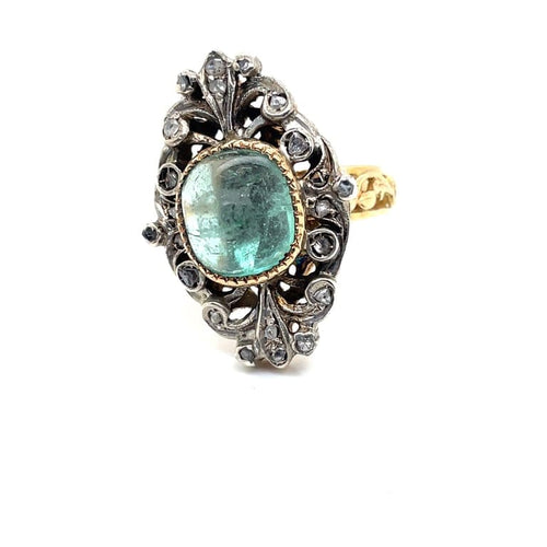 Bague 53 Bague marquise en or jaune et argent, émeraude et diamants 58 Facettes 003