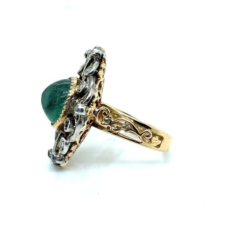 Bague 53 Bague marquise en or jaune et argent, émeraude et diamants 58 Facettes 003