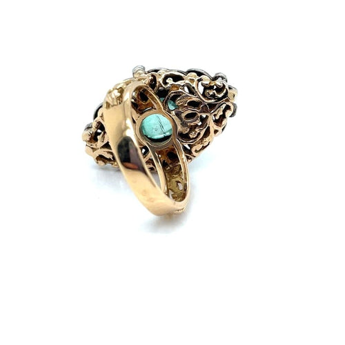 Bague 53 Bague marquise en or jaune et argent, émeraude et diamants 58 Facettes 003