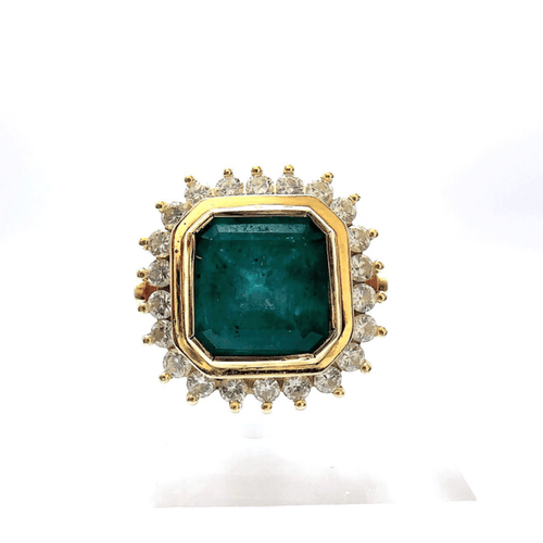 Bague 52 Bague en or jaune 18k avec émeraude naturelle et diamants 58 Facettes 50148
