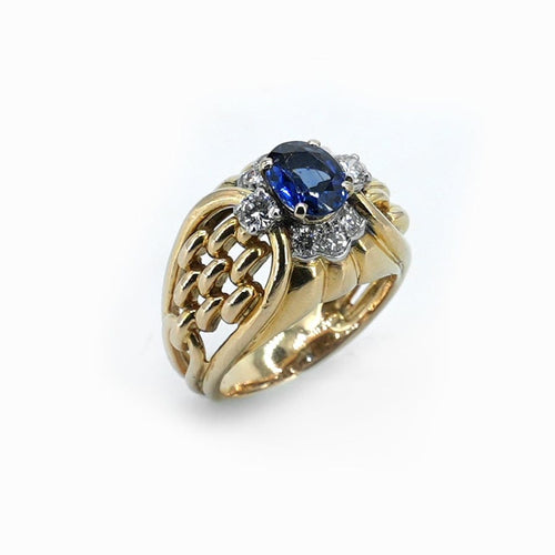Bague 55 Bague dôme en or rose 18 carats avec saphir et diamants 58 Facettes