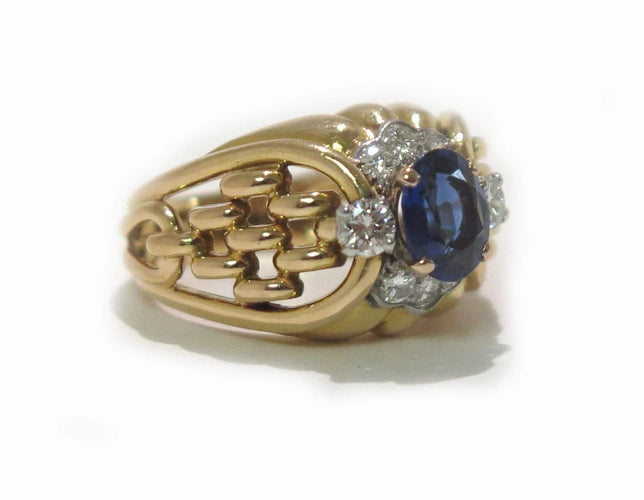 Bague 55 Bague dôme en or rose 18 carats avec saphir et diamants 58 Facettes