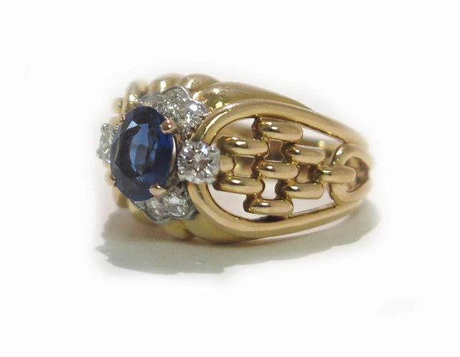 Bague 55 Bague dôme en or rose 18 carats avec saphir et diamants 58 Facettes