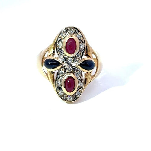 Bague 54 Bague haute joaillerie en or bicolore 18k avec rubis, saphirs et diamants 58 Facettes 50424