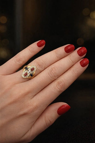 Bague 54 Bague haute joaillerie en or bicolore 18k avec rubis, saphirs et diamants 58 Facettes 50424