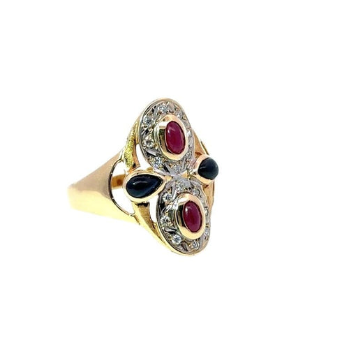 Bague 54 Bague haute joaillerie en or bicolore 18k avec rubis, saphirs et diamants 58 Facettes 50424