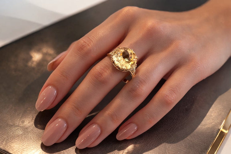 Bague 50 Bague vintage en or rose 18 carats sertie d’une pierre jaune 58 Facettes 004