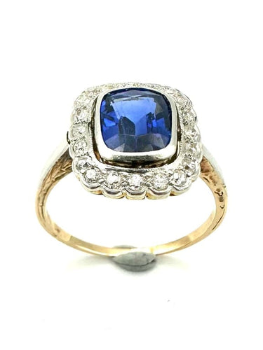 Bague 55 Bague marguerite 1910 en or jaune 14K et platine, saphir synthétique 58 Facettes 1910 bague
