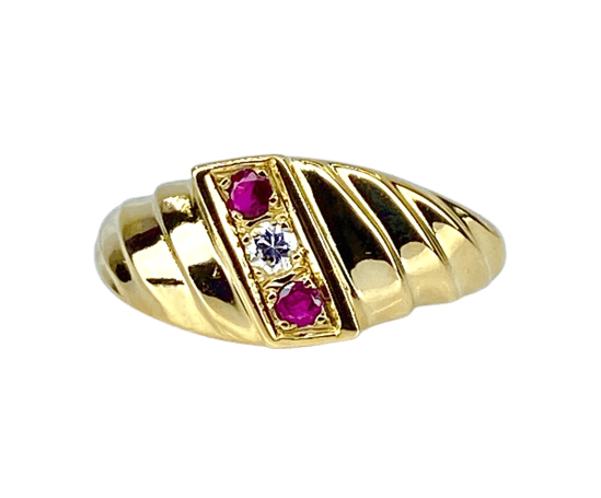 Bague 50 Bague jonc en or jaune 18 carats avec diamant et rubis 58 Facettes AB679