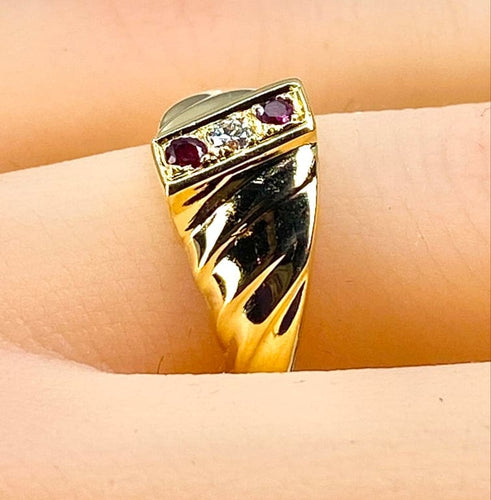 Bague 50 Bague jonc en or jaune 18 carats avec diamant et rubis 58 Facettes AB679