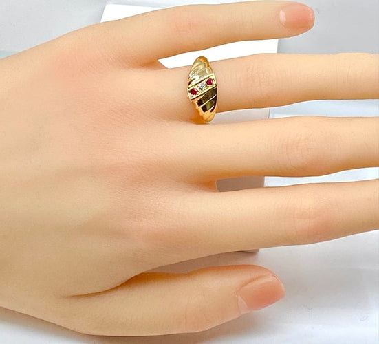 Bague 50 Bague jonc en or jaune 18 carats avec diamant et rubis 58 Facettes AB679