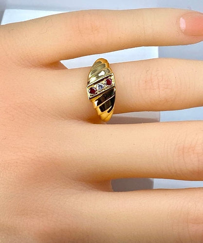 Bague 50 Bague jonc en or jaune 18 carats avec diamant et rubis 58 Facettes AB679