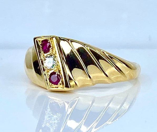 Bague 50 Bague jonc en or jaune 18 carats avec diamant et rubis 58 Facettes AB679