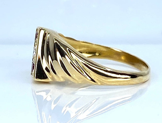Bague 50 Bague jonc en or jaune 18 carats avec diamant et rubis 58 Facettes AB679