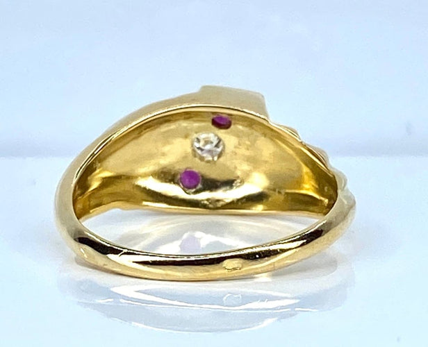 Bague 50 Bague jonc en or jaune 18 carats avec diamant et rubis 58 Facettes AB679