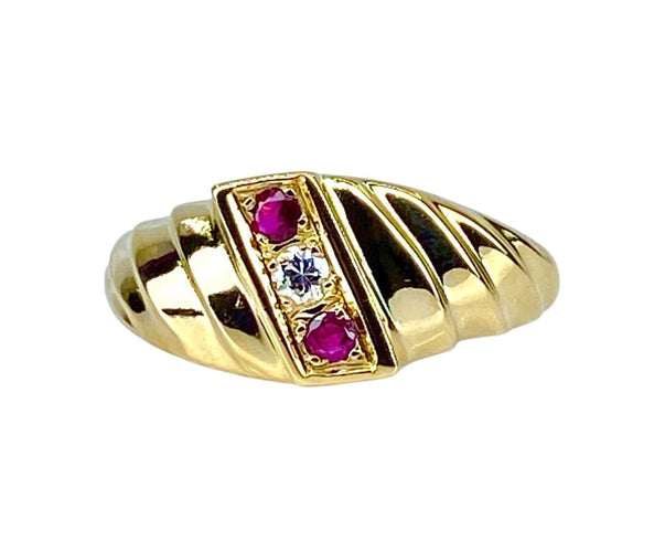 Bague 50 Bague jonc en or jaune 18 carats avec diamant et rubis 58 Facettes AB679