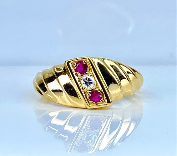Bague 50 Bague jonc en or jaune 18 carats avec diamant et rubis 58 Facettes AB679