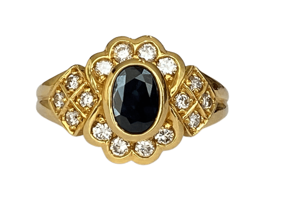 Bague 53 Bague cocktail entourage en or jaune 18 ct avec saphir et diamants 58 Facettes ring