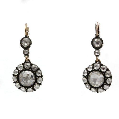Boucles d'oreilles Boucles d’oreilles anciennes XIXe en or 14K et diamants taille rose 58 Facettes 1224