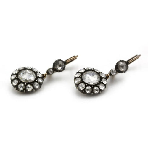 Boucles d'oreilles Boucles d’oreilles anciennes XIXe en or 14K et diamants taille rose 58 Facettes 1224