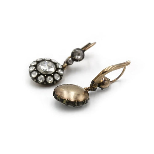 Boucles d'oreilles Boucles d’oreilles anciennes XIXe en or 14K et diamants taille rose 58 Facettes 1224