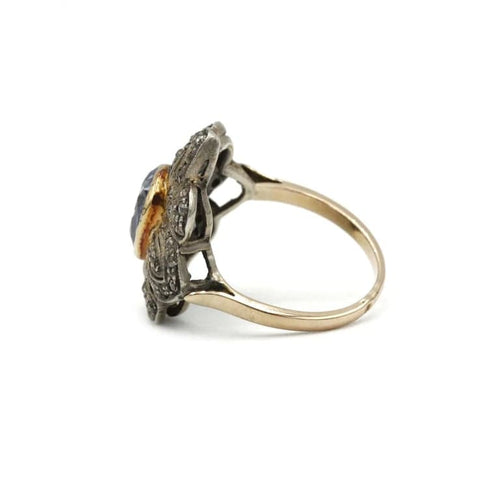 Bague 56 Bague en or jaune 14K avec saphir et diamants 58 Facettes 1055