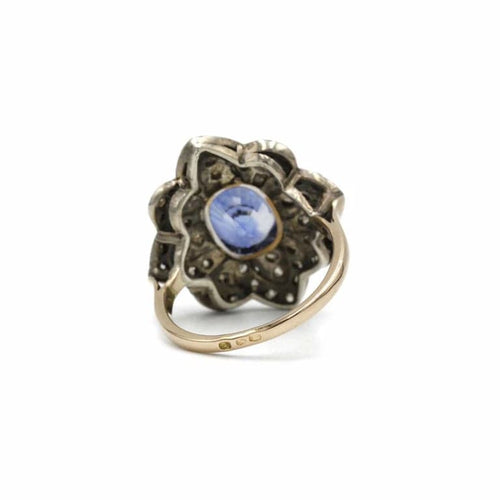Bague 56 Bague en or jaune 14K avec saphir et diamants 58 Facettes 1055