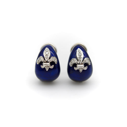 Boucles d'oreilles Hidalgo - Boucles d’oreilles fleur-de-lis en or blanc 18K, émail et diamants 58 Facettes