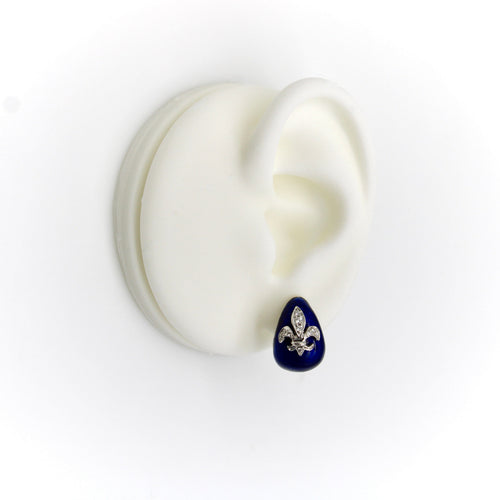 Boucles d'oreilles Hidalgo - Boucles d’oreilles fleur-de-lis en or blanc 18K, émail et diamants 58 Facettes