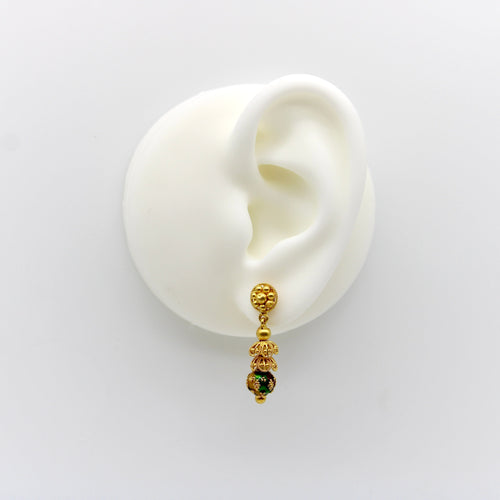Boucles d'oreilles Cannetille indienne - Boucles d’oreilles pendantes en or jaune 22K émaillé 58 Facettes