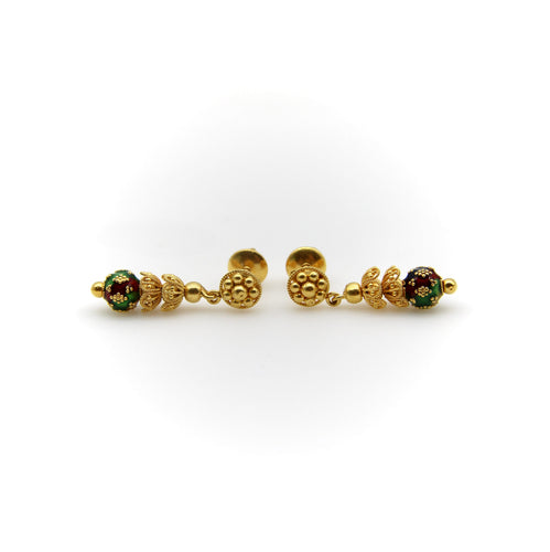 Boucles d'oreilles Cannetille indienne - Boucles d’oreilles pendantes en or jaune 22K émaillé 58 Facettes