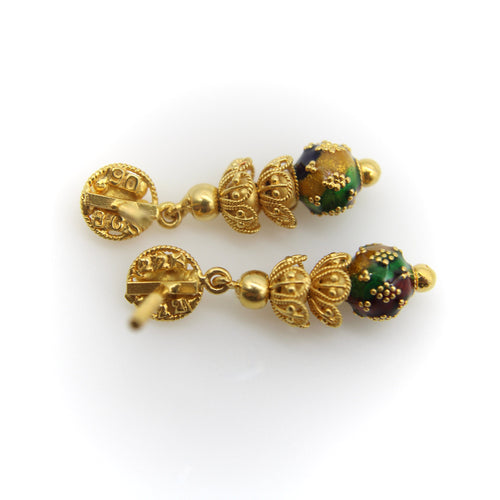 Boucles d'oreilles Cannetille indienne - Boucles d’oreilles pendantes en or jaune 22K émaillé 58 Facettes