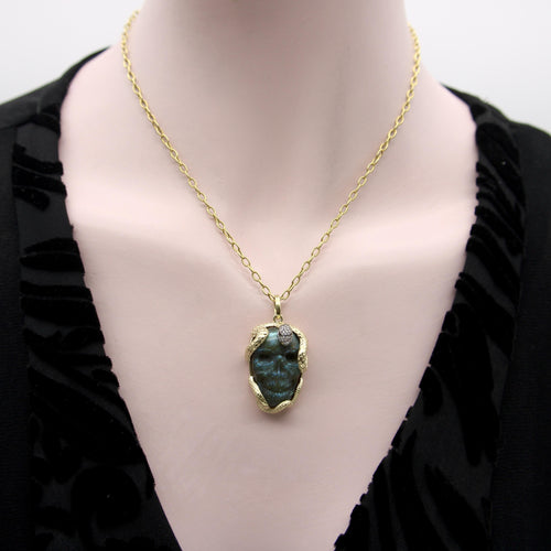 Pendentif Pendentif - Serpent entrelacé en or 14K, crâne en labradorite, diamants et rubis 58 Facettes A10038