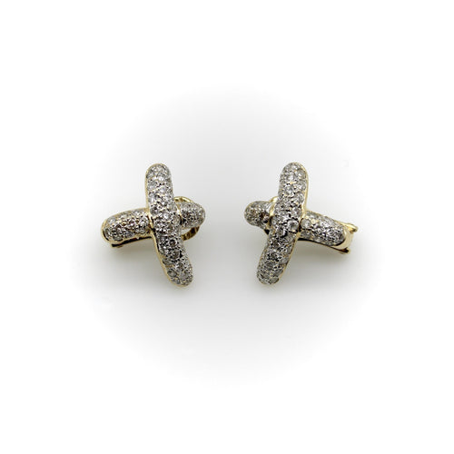Boucles d'oreilles Boucles d’oreilles vintage - Motif X pavé de diamants en or jaune 14k 58 Facettes A20018