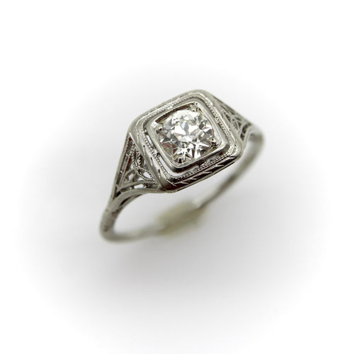 Bague Art déco - Bague de fiançailles en or blanc 18k et diamant 58 Facettes A1001V