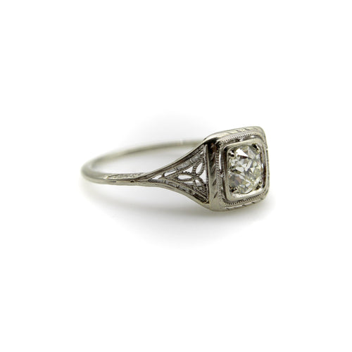 Bague Art déco - Bague de fiançailles en or blanc 18k et diamant 58 Facettes A1001V