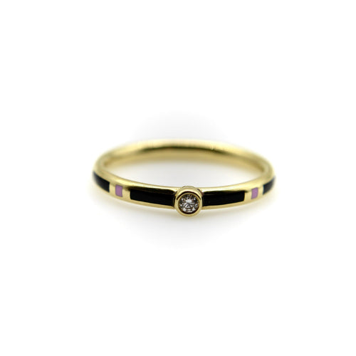 Bague Bague en or 18 carats émaillée noir et rose avec diamant 58 Facettes