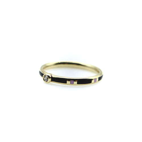 Bague Bague en or 18 carats émaillée noir et rose avec diamant 58 Facettes