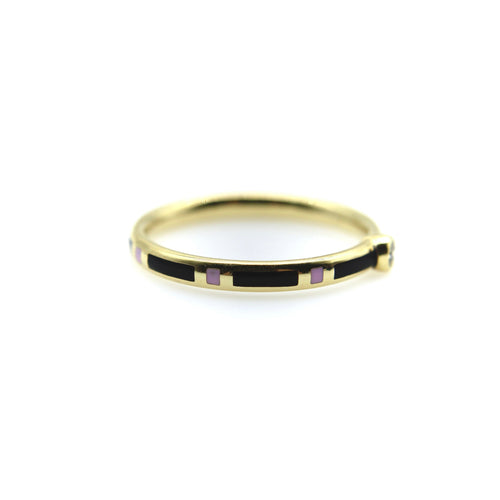 Bague Bague en or 18 carats émaillée noir et rose avec diamant 58 Facettes