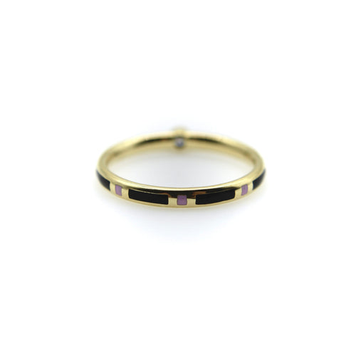 Bague Bague en or 18 carats émaillée noir et rose avec diamant 58 Facettes