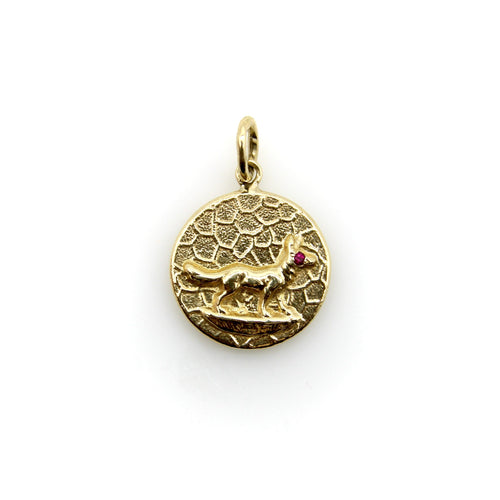 Pendentif Cute as a Button - Pendentif médaille renard en or 14K avec rubis 58 Facettes