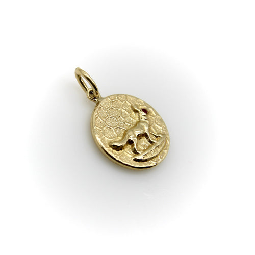 Pendentif Cute as a Button - Pendentif médaille renard en or 14K avec rubis 58 Facettes