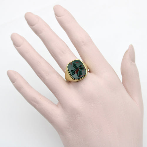Bague Or 14K - Bague chevalière intaille édouardienne en pierre de sang 58 Facettes