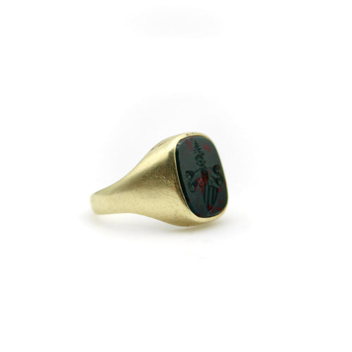 Bague Or 14K - Bague chevalière intaille édouardienne en pierre de sang 58 Facettes
