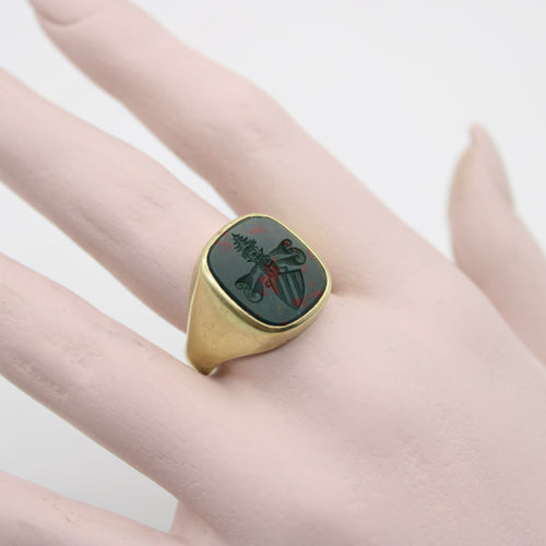 Bague Or 14K - Bague chevalière intaille édouardienne en pierre de sang 58 Facettes