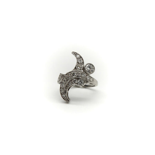Bague Bague à motif organique en platine et diamants 58 Facettes