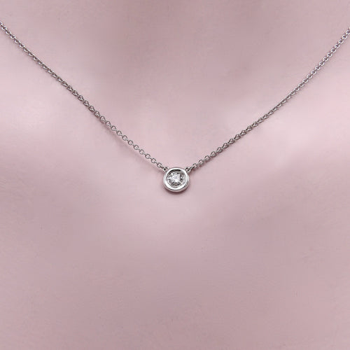 Collier Collier solitaire diamant - Or blanc 14k, serti clos 58 Facettes